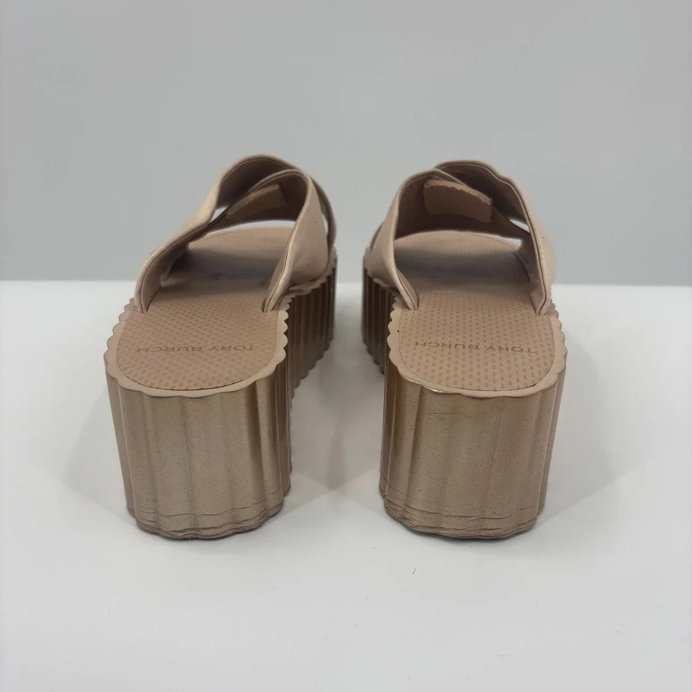 Tory Burch Bellini Blush Scallop Wedge Platform Criss Cross Sandals Womens 9M